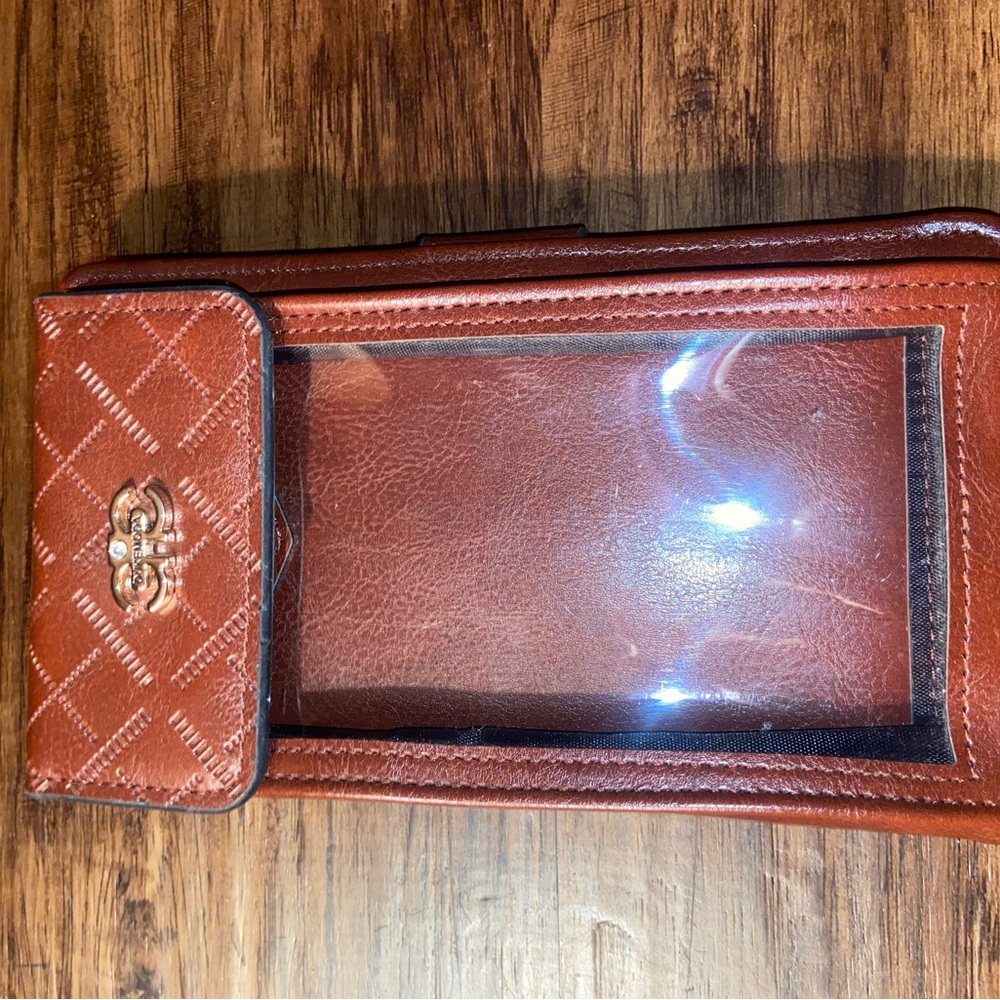 Brown  Phone Case  wallet with Clear Window